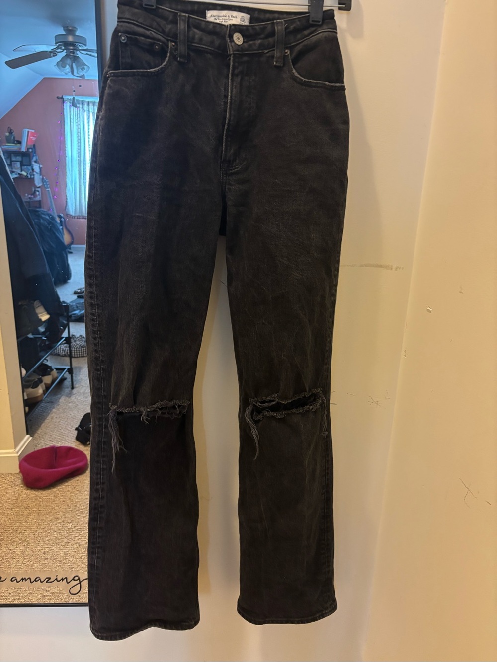 Abercrombie & Fitch Black Distressed Straight-Leg Jeans